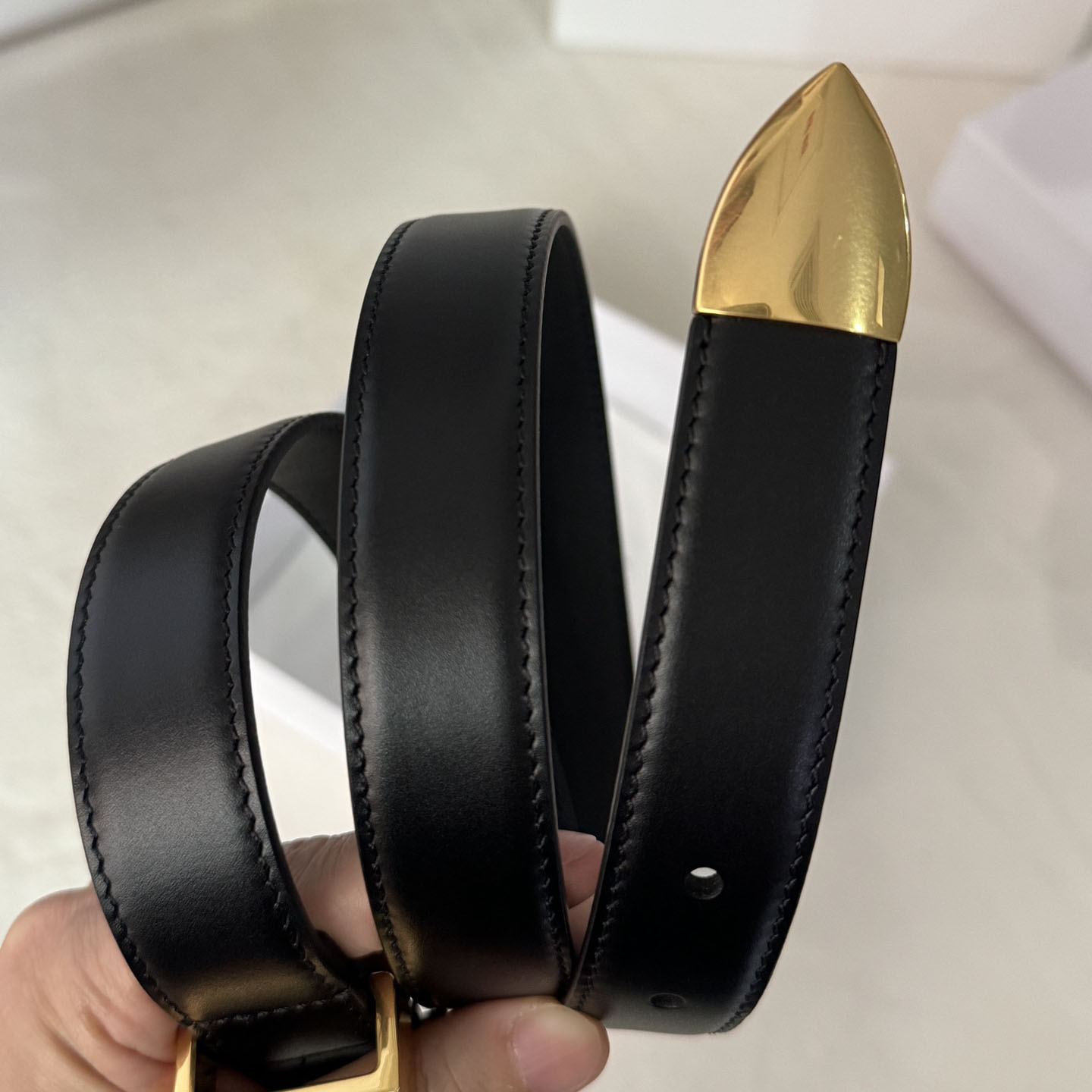 Saint Laurent Folk Buckle Belt In Black Brushed Leather With Gold/Silver Hardware 25mm - 图片 5
