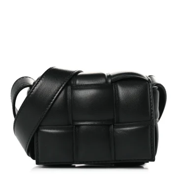 Bottega Veneta Maxi Intreccio Padded Mini Candy Cassette Crossbody Bag Black Lambskin Leather