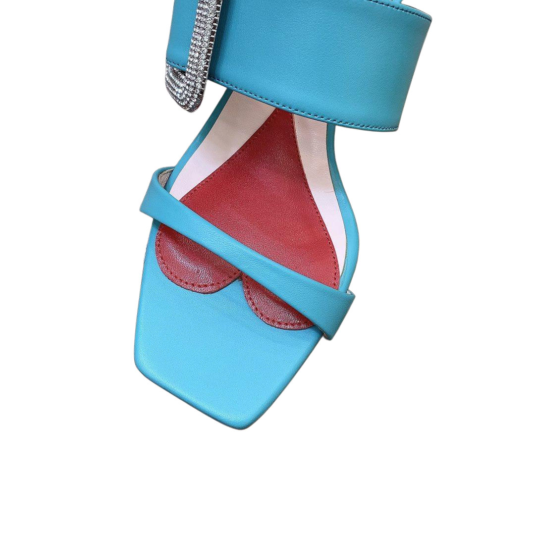 Roger Vivier Viv' Rangers Mules Sandals In White/Black/Blue Leather With Crystal Buckle (Heel Height 5.5cm) - 图片 5