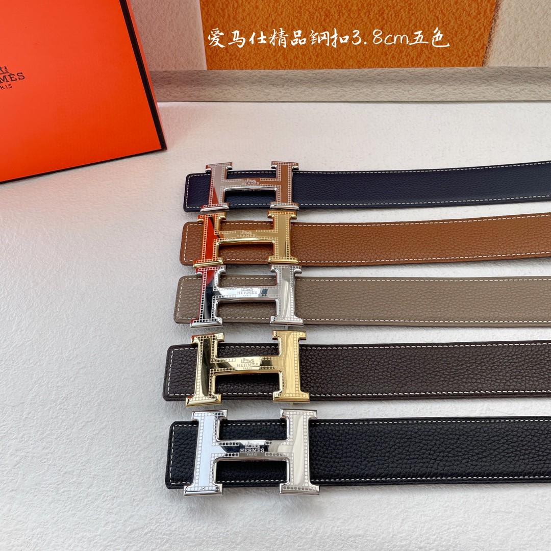 Hermès Men' s H Buckle Belt In Black/Etoupe/Brown Calfskin With Gold/Silver Hardware 38mm - 图片 5