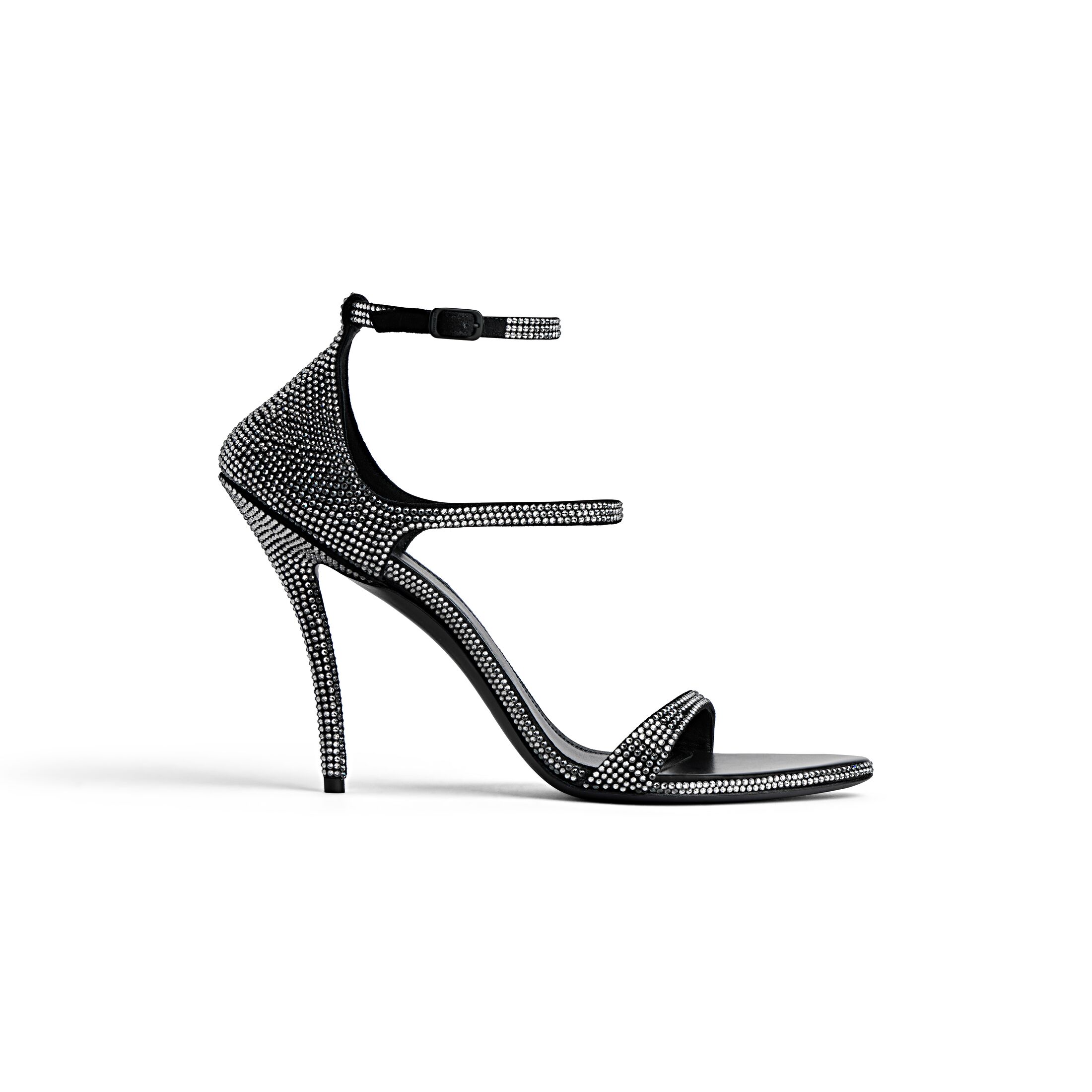 BALENCIAGA HONEY Rhinestone 110mm sandals black pointed stiletto heels