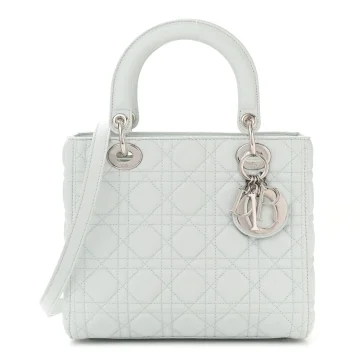 Dior Medium Lady Dior White Grained Cannage Calfskin Leather Silver Hardware