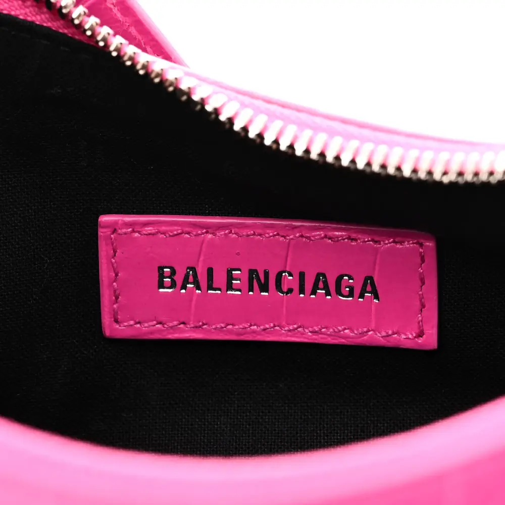 Balenciaga XS Le Cagole Shoulder Bag Lipstick Pink Crocodile Extra Embossed Supple Calfskin Leather Silver Hardware - 图片 2
