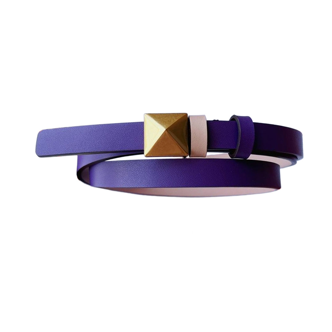 Valentino Rockstud Reversible Belt In Brown/Nude/Purple Calfskin With Gold Hardware 12mm - 图片 3