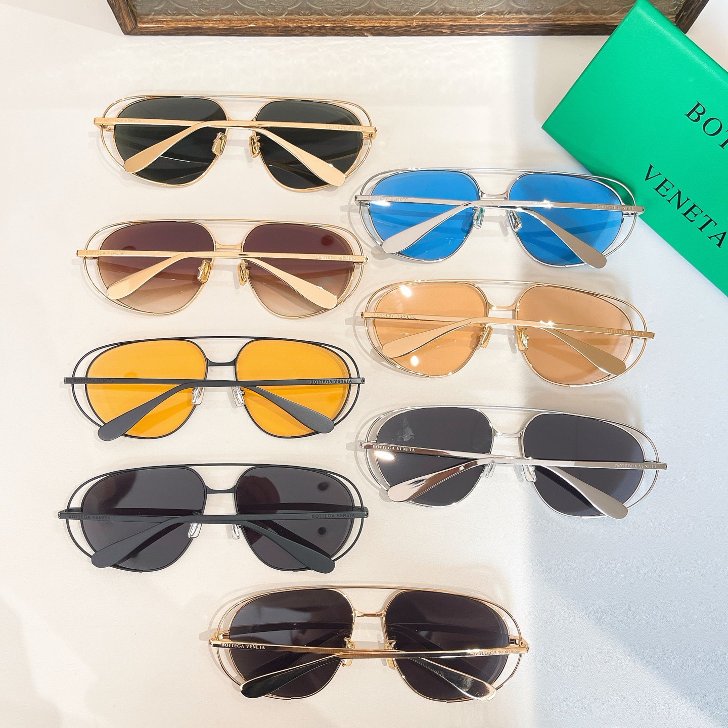 Bottega Veneta Pilot glasses blue/orange/apricot/brown/green/black gold/black silver/black color Size 132口1-120 - 图片 10