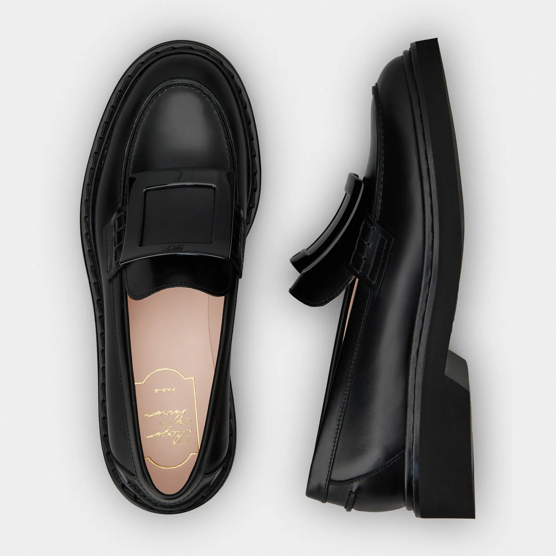 Roger Vivier Viv' Rangers Loafers In Black Leather With Lacquered Metal Buckle (Heel Height 2.5cm) - 图片 3