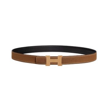 Hermès Women' s Mini Constance Guillochee Buckle Belt In Brown/Black/Etoupe/White/Orange Calfskin With Gold/Silver Hardware 24mm
