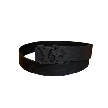 Louis Vuitton Men's LV Flower Buckle Belt  In White/Black/Grey/Blue Calfskin And White/Grey/Blue Monogram Canvas 40mm
