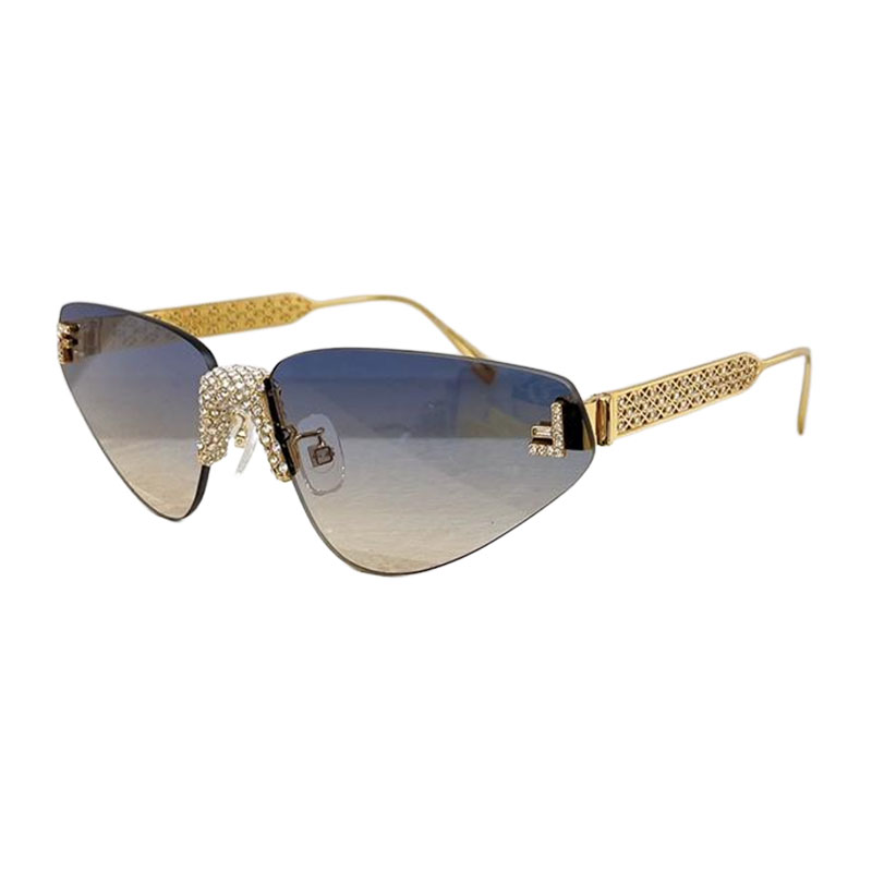 Fendi triangle frame glasses purple/black gold/gold/rose gold/blue gold/eggplant color with diamonds Size 64口10-145 - 图片 8