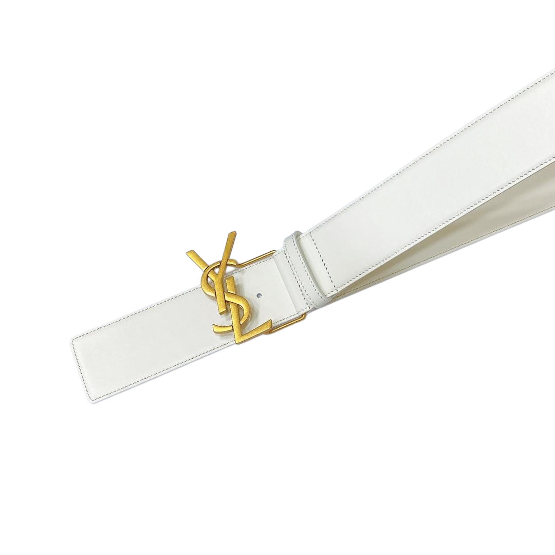 Saint Laurent Pairs Belt In White/Brown/Black/Coffee Smooth Calfskin With Gold Hardware 50mm - 图片 2