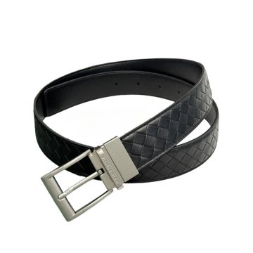 Bottega Veneta Men's Watch Buckle Intrecciato Belt In Black/Grey/Blue/Coffee Calfskin With Silver/Gun Black Hardware 35mm