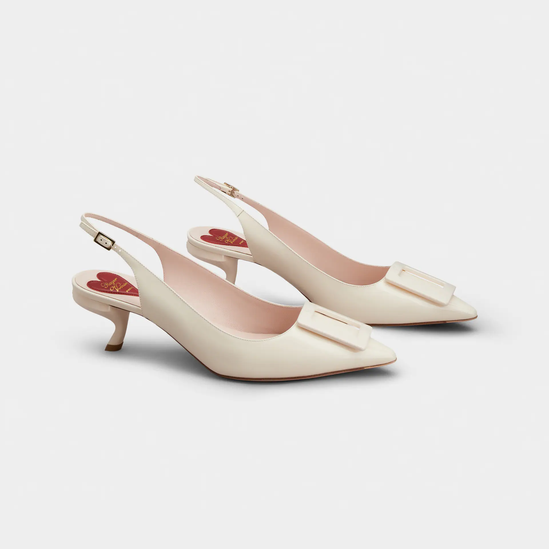 Roger Vivier Virgule Slingback Pumps High Heels In White Patent Leather With Lacquered Metal Buckle (Heel Height 5.5cm) - 图片 2