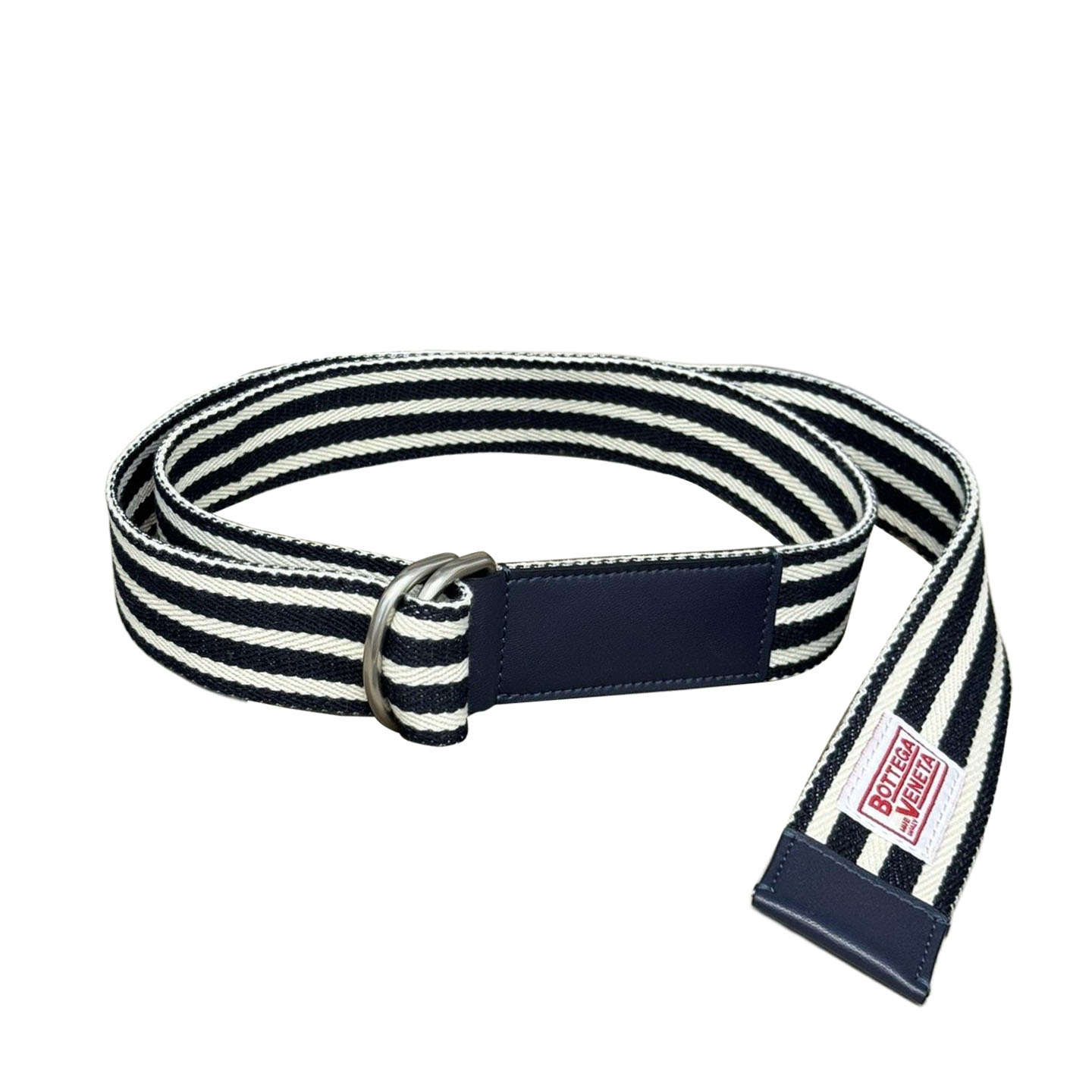 Bottega Veneta Men's Webbing Nastro Belt In Blue/Black Calfskin And Canvas With Silver Hardware 38mm - 图片 2