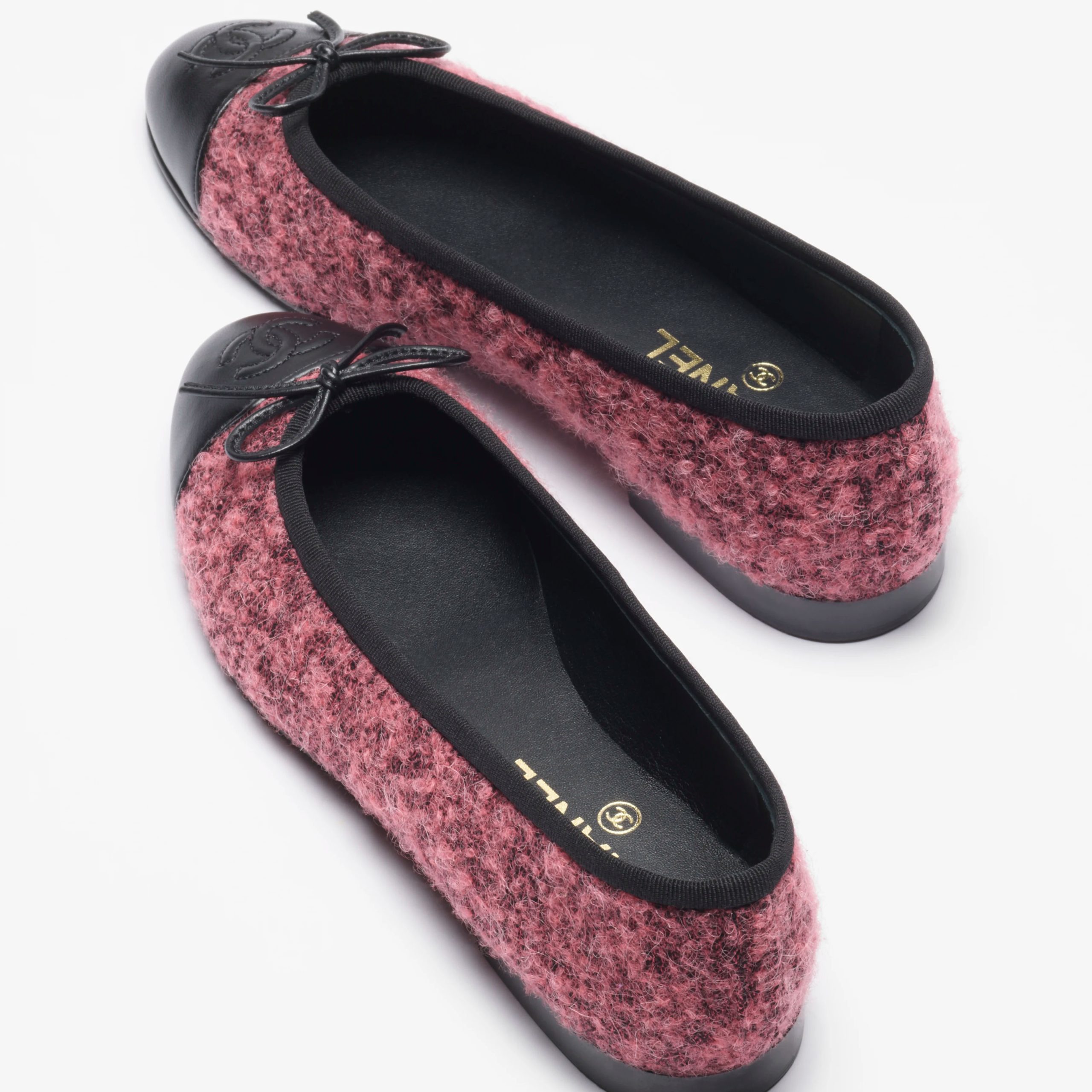 Chanel Autumn and winter series flat shoes, wool twill soft woolen and lambskin pink and black Ballet Shoes - 图片 3