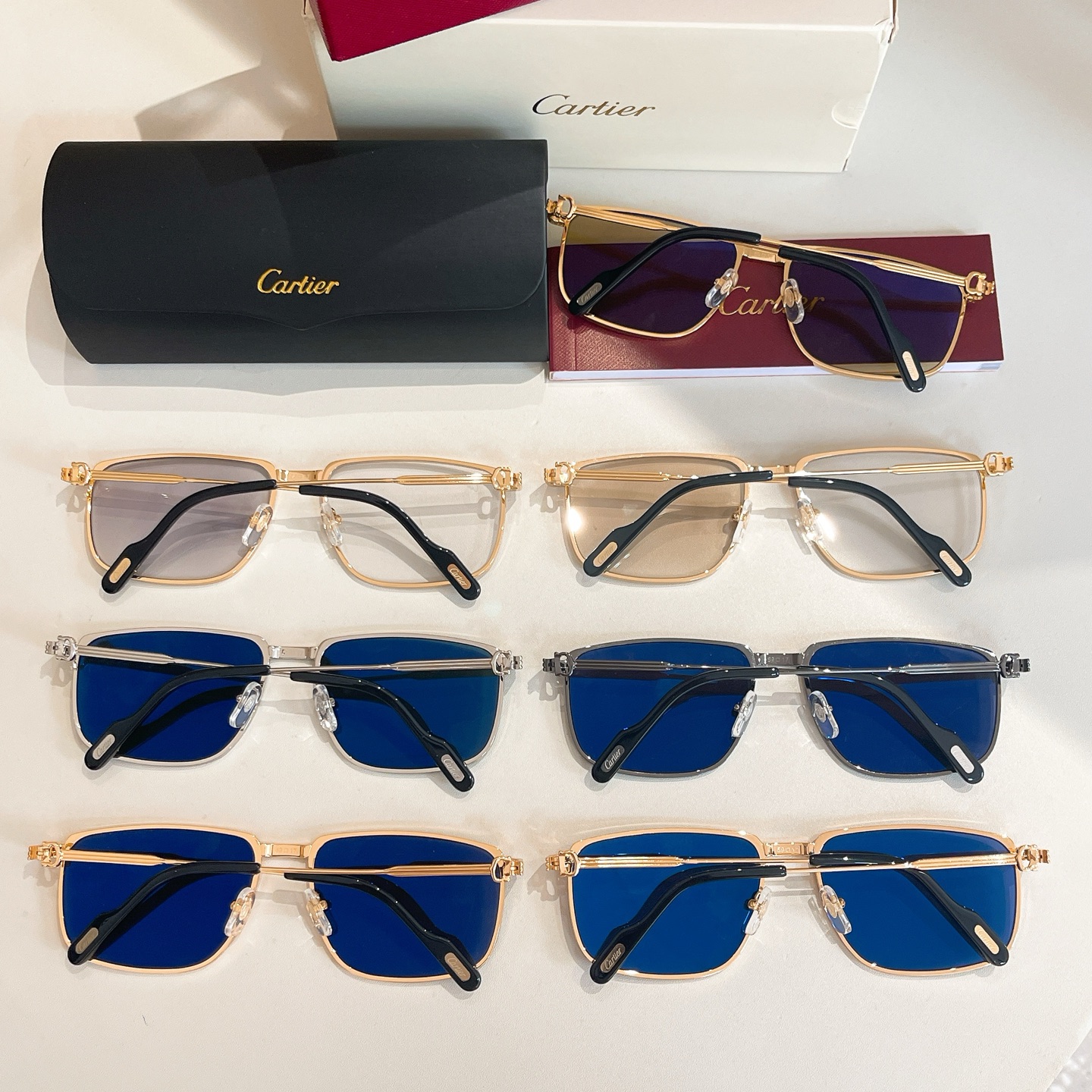 Cartier square frame glasses tawny/black/green/blue/grey/brown gold/indigo gold color Size 58口18-137 - 图片 9
