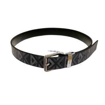 Dior Men' s Square Buckle Belt In Black/Yellow/Grey Patterned Canvas And Calfskin With Silver/Gold/Black Hardware 35mm