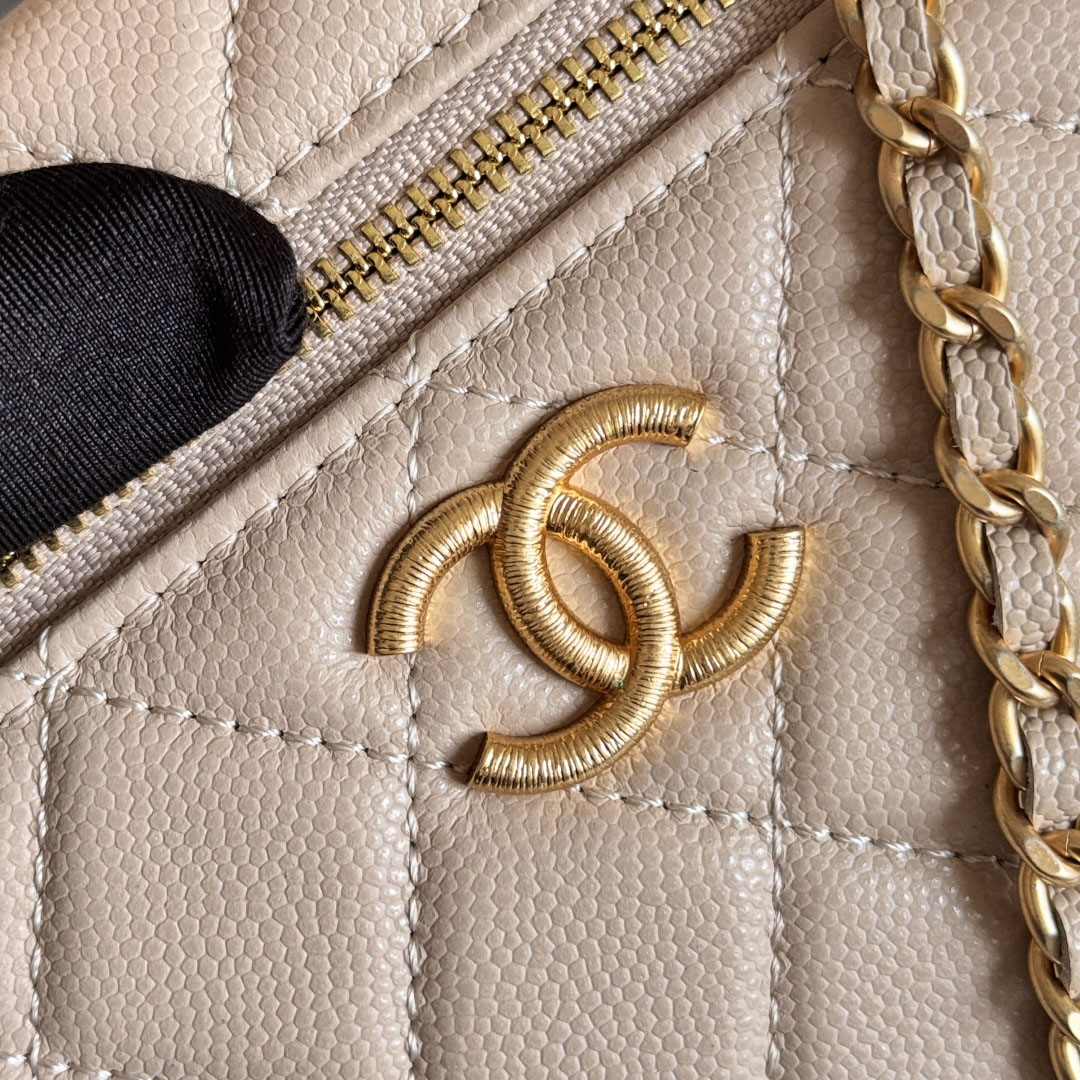 Chanel Apricot color / Yellow / Pink / white / Grey / Black Quilted Caviar Leather handle makeup bag handbag - 图片 7