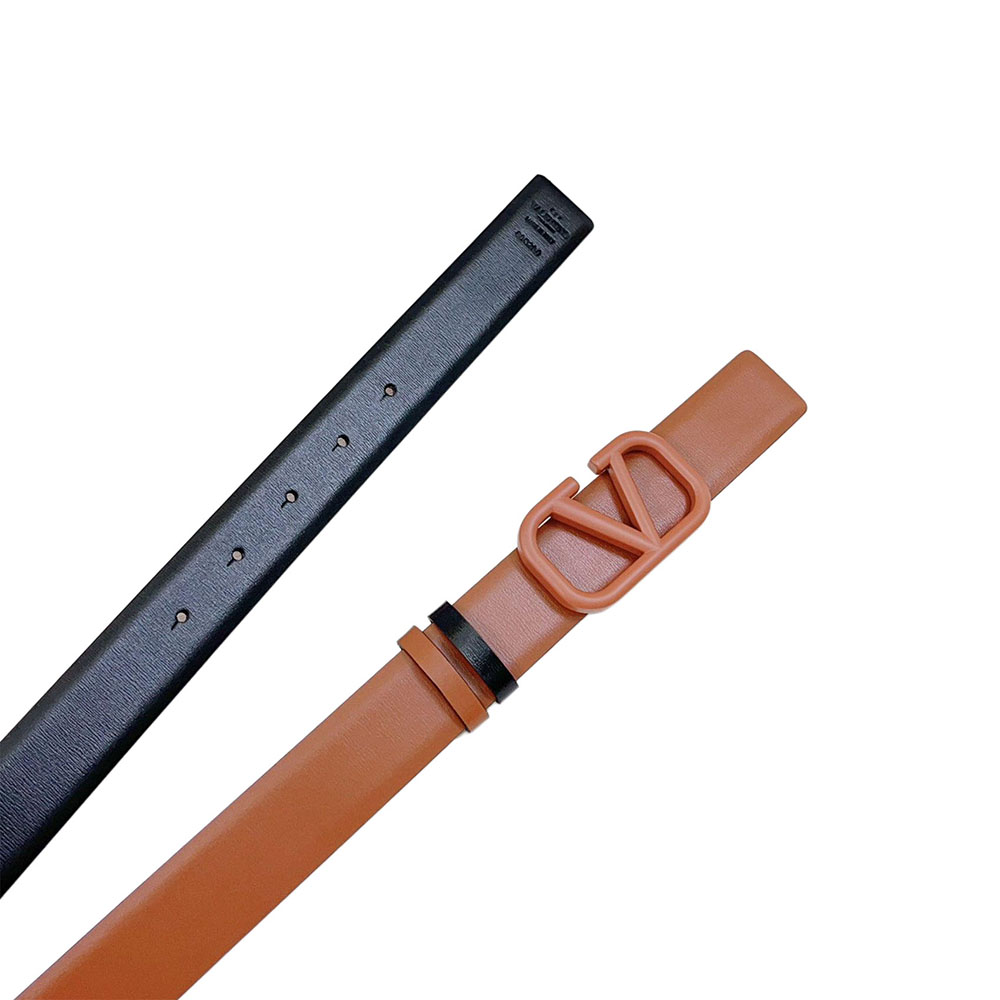 Valentino V Buckle Belt In Brown/Black/White/Nude/Red Calfskin With Brown/Black/White/Nude/Red Hardware 30mm - 图片 2