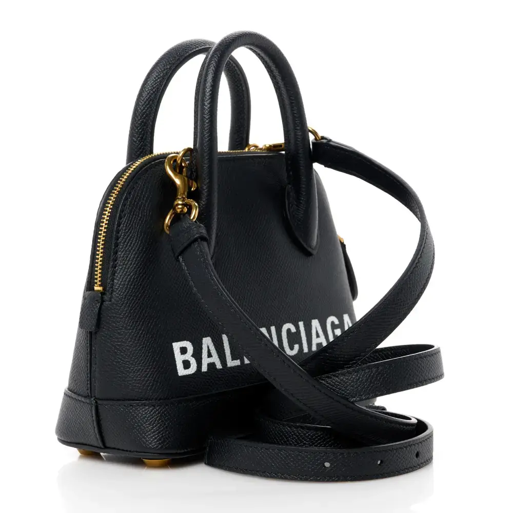 Balenciaga XXS Ville Top Handle Bag Black/White Signature Grained Calfskin Leather Gold Hardware - 图片 3