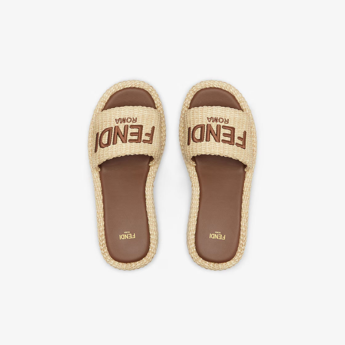 FENDI Beige cotton platform sandals slippers - 图片 4