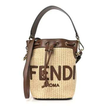 Fendi Mini F is Fendi Logo Crochet Mon Tresor Bucket Bag Natural/Brown Straw Gold Hardware