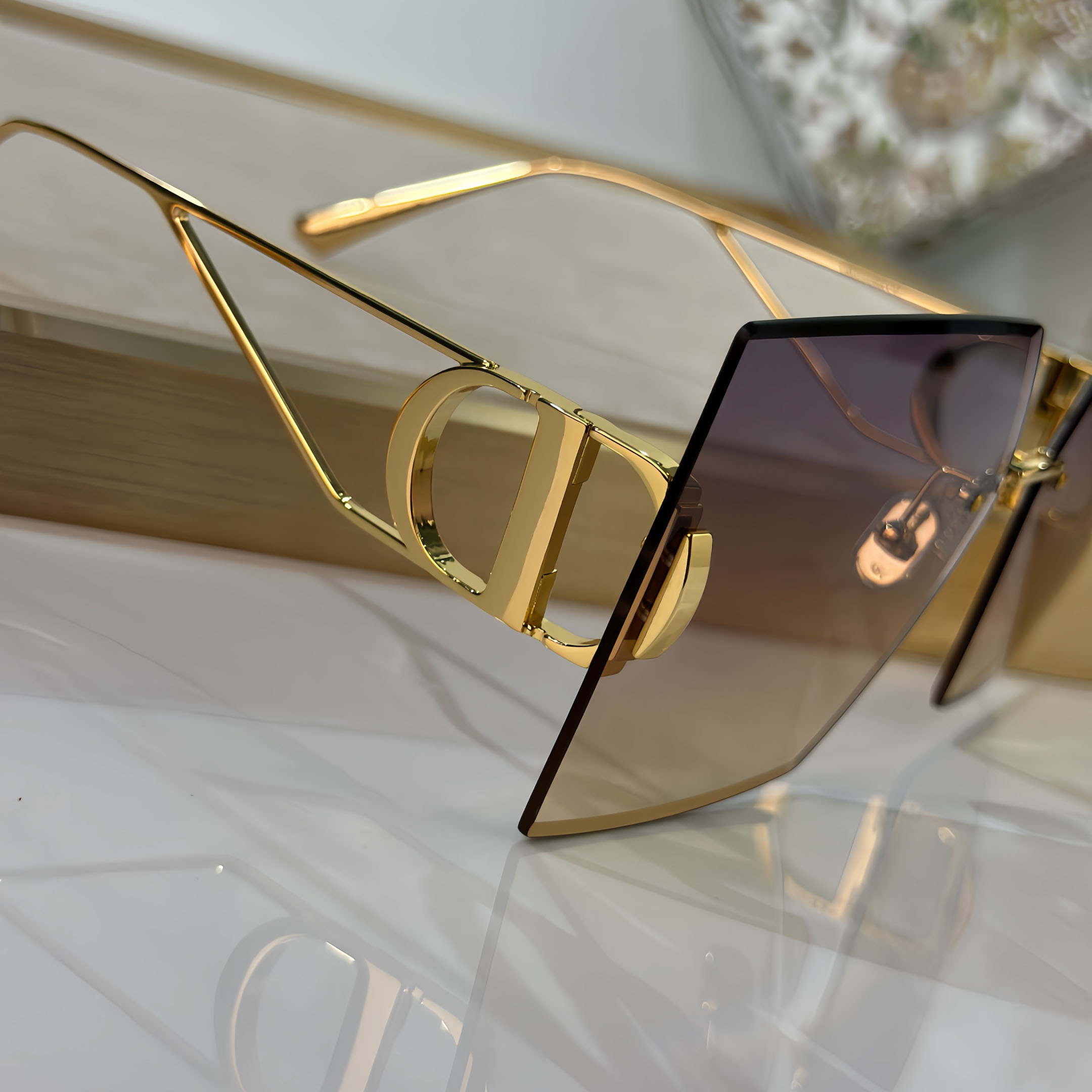 DIOR 30 MONTAIGNE square frame glasses gradient color of purple to gold/gold/grey/black gold/blue color Size 64口14-135 - 图片 4