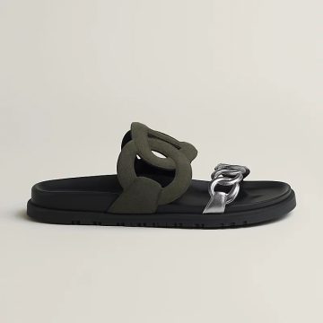 HERMES Extra Green and Silver color Slippers