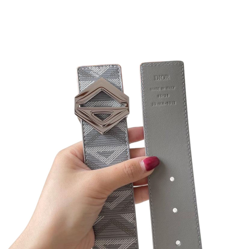 Dior Men' s CD Buckle Belt In Grey/Black Diamond Canvas And Calfskin With Silver Hardware 40mm - 图片 2