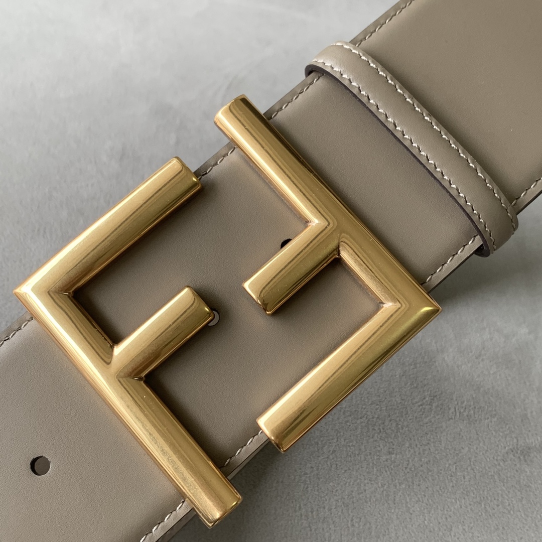 Fendi Women's FF Buckle Belt In Black/Khaki/Orange Calfskin With Gold/Black Hardware 60mm - 图片 3