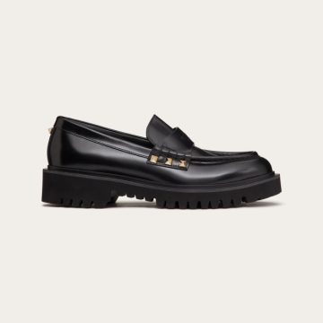 VALENTINO ROCKSTUD Black calf leather loafers