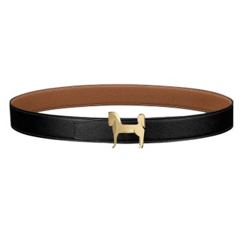 Hermès Men' s Panache Horse Buckle Belt In Brown/Black/Blue/Coffee Togo Calfskin With Gold/Silver Hardware 32mm