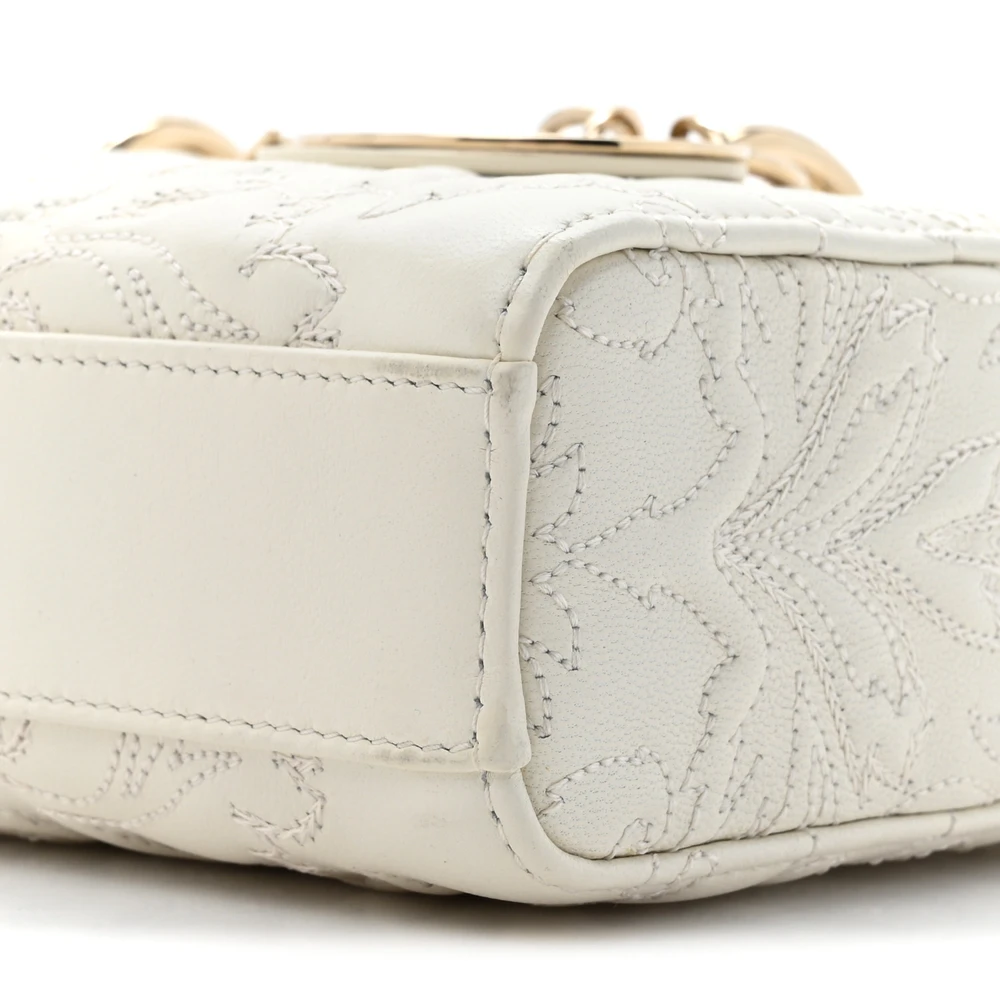 Dior Medium Lady D-Joy White Ornamental Embroidered Calfskin Leather Gold Hardware - 图片 7