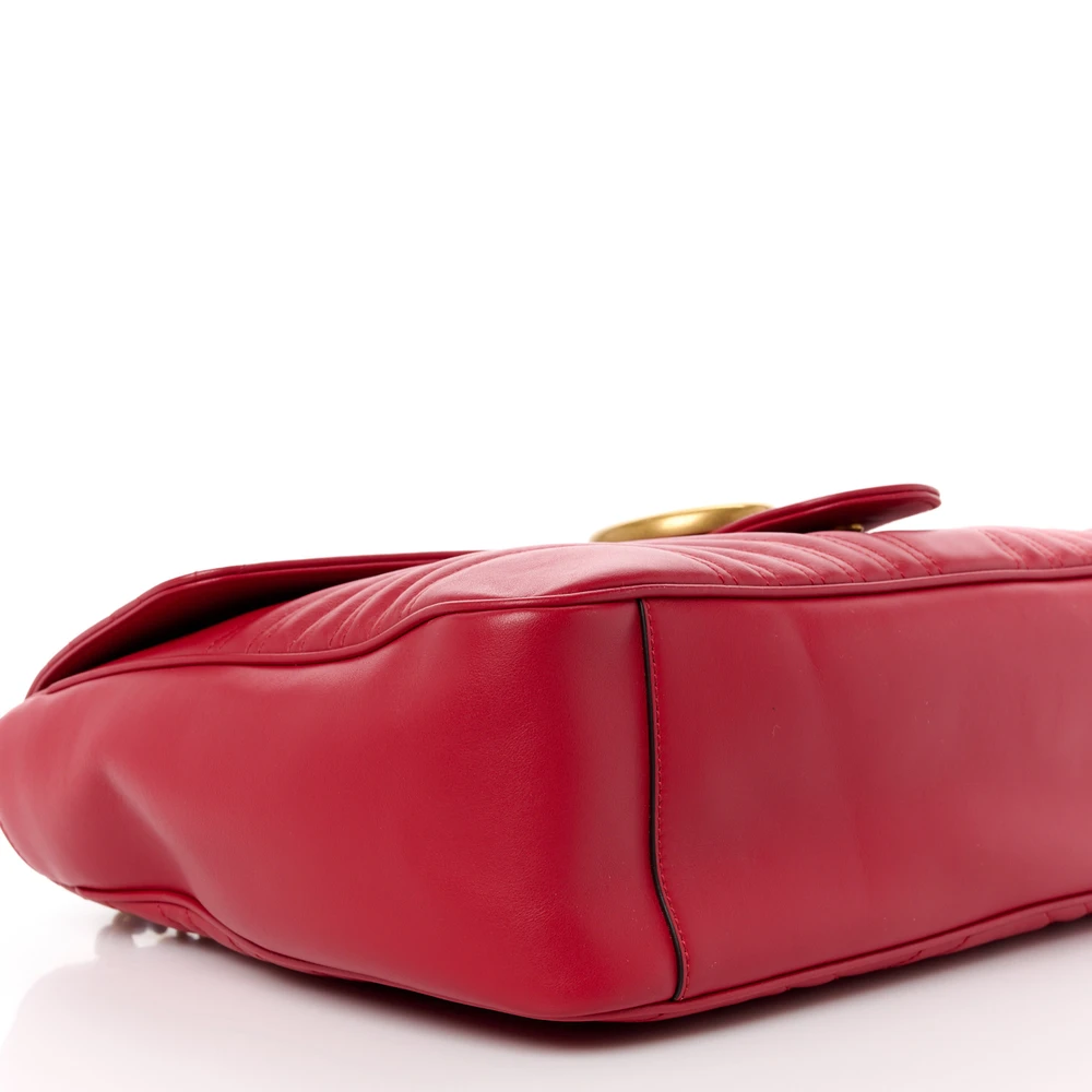 Gucci Large GG Marmont Shoulder Bag Hibiscus Red Calfskin Matelassé Leather Aged Gold Hardware - 图片 5
