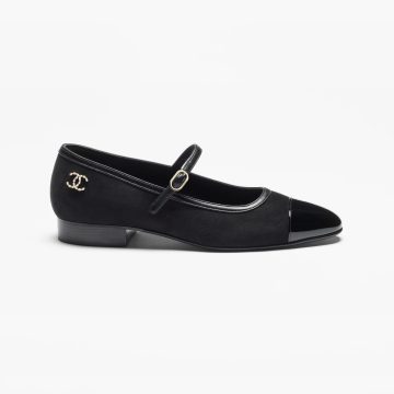 Chanel suede, varnished calfskin Black Mary Jane Shoes
