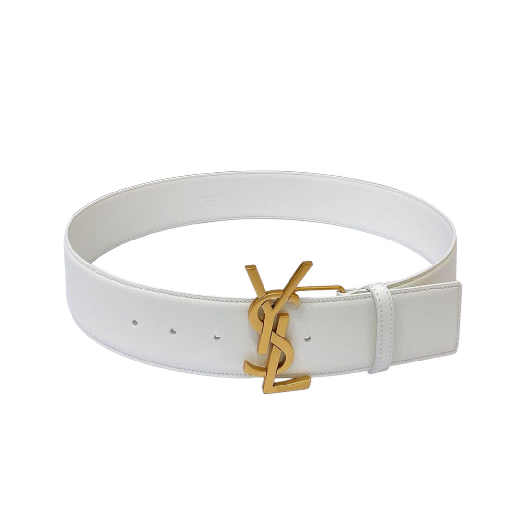 Saint Laurent Pairs Belt In White/Brown/Black/Coffee Smooth Calfskin With Gold Hardware 50mm