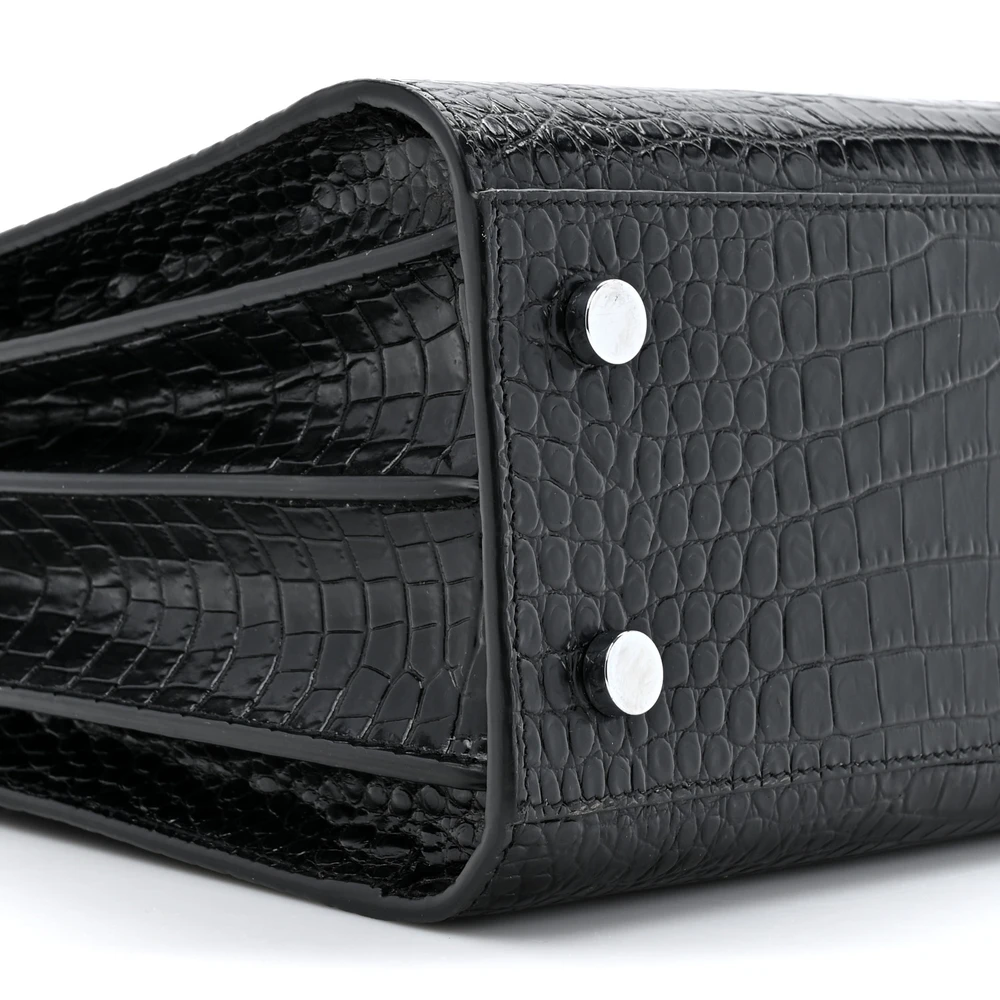 Saint Laurent Small Sac De Jour Black Embossed Calfskin & Crocodile Leather Silver Hardware - 图片 4