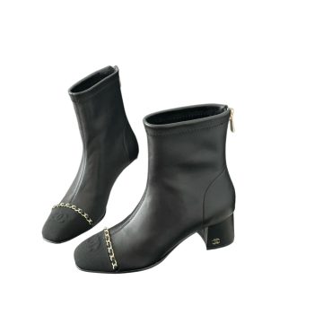 Chanel Black Lambskin leather ankle boots