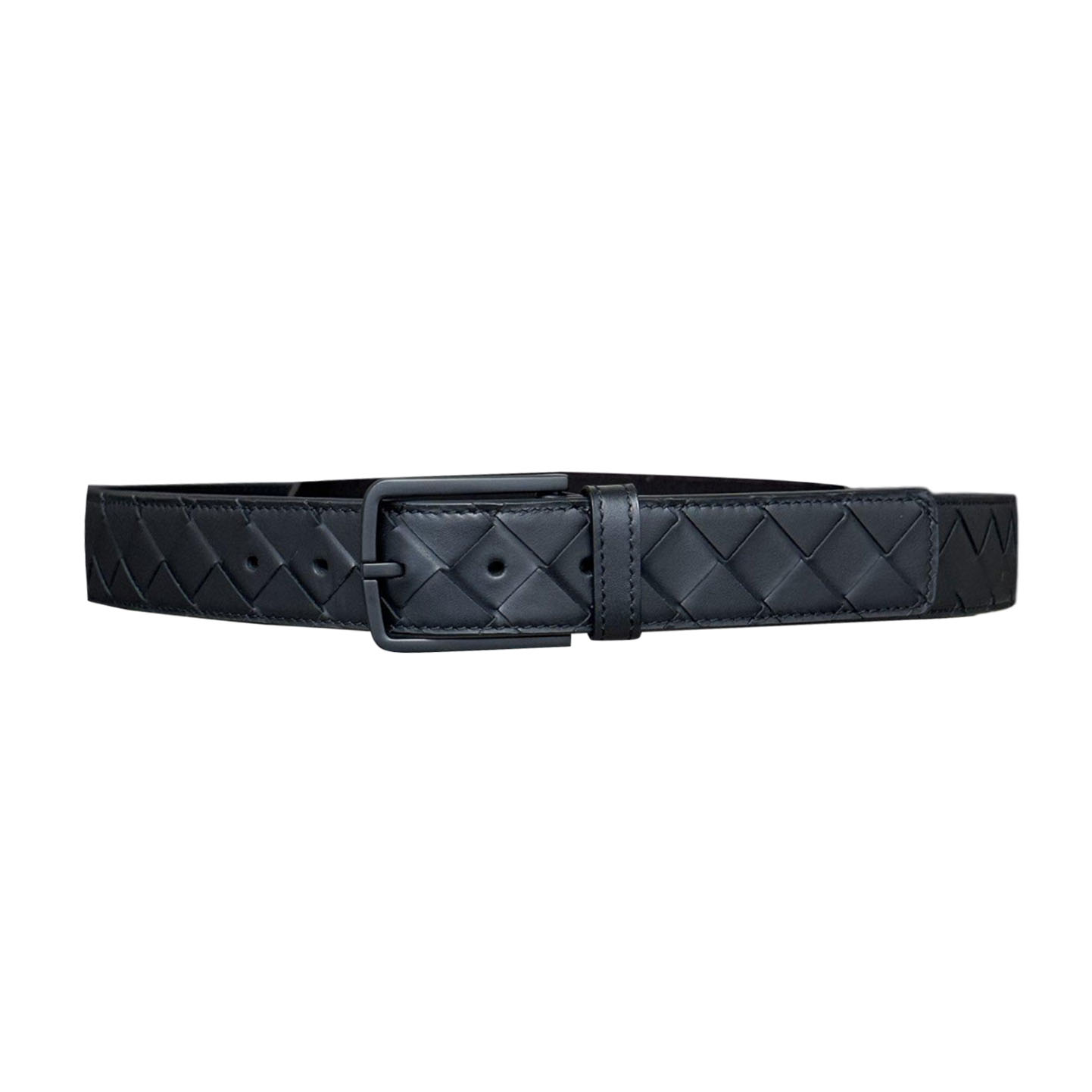 Bottega Veneta Men's Square Buckle Intrecciato Belt In Black/Coffee/Blue/Grey Calfskin With Black Hardware 35mm - 图片 3