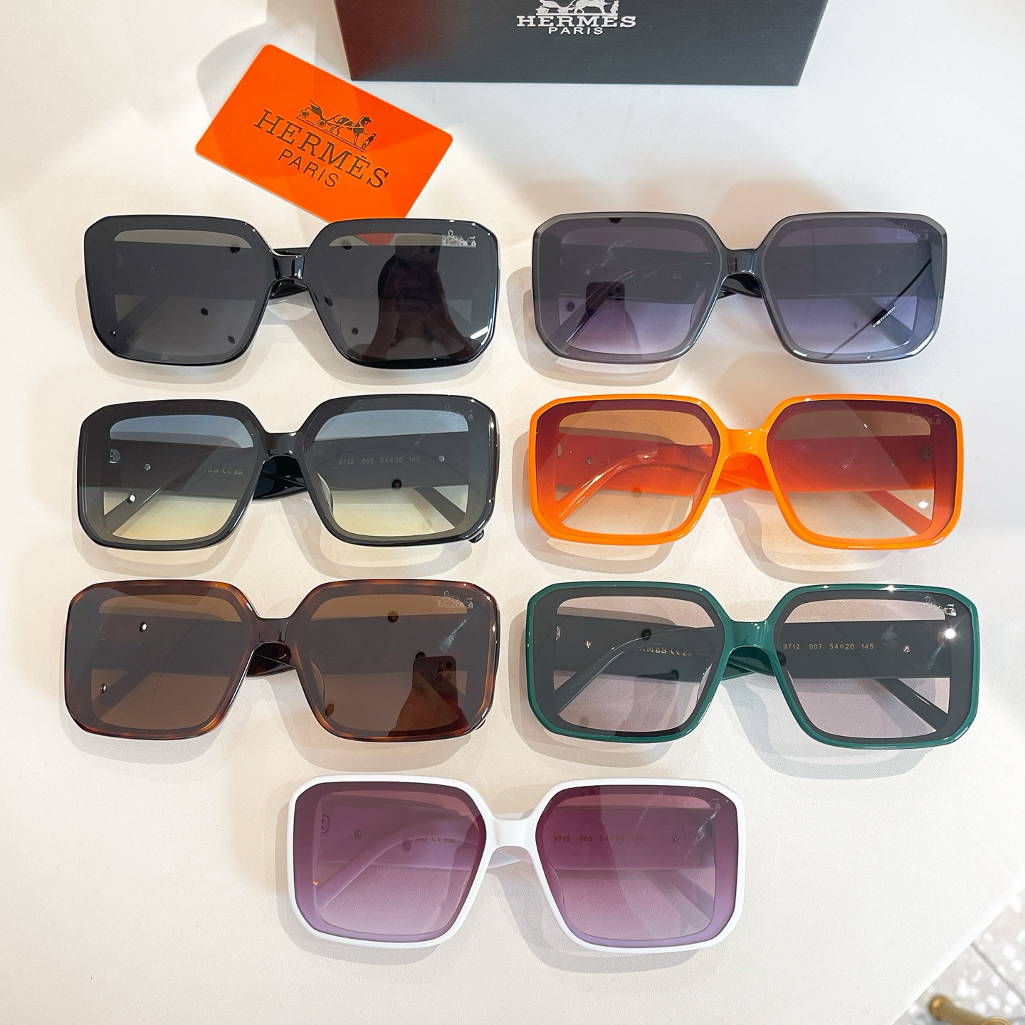 Hermès square frame glasses black/eggplant/blue/green/leopard/purple white/orange color Size 54口20-145 - 图片 8
