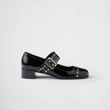 PRADA Patent paint leather Black High Heels Shoes Mary Jane Shoes