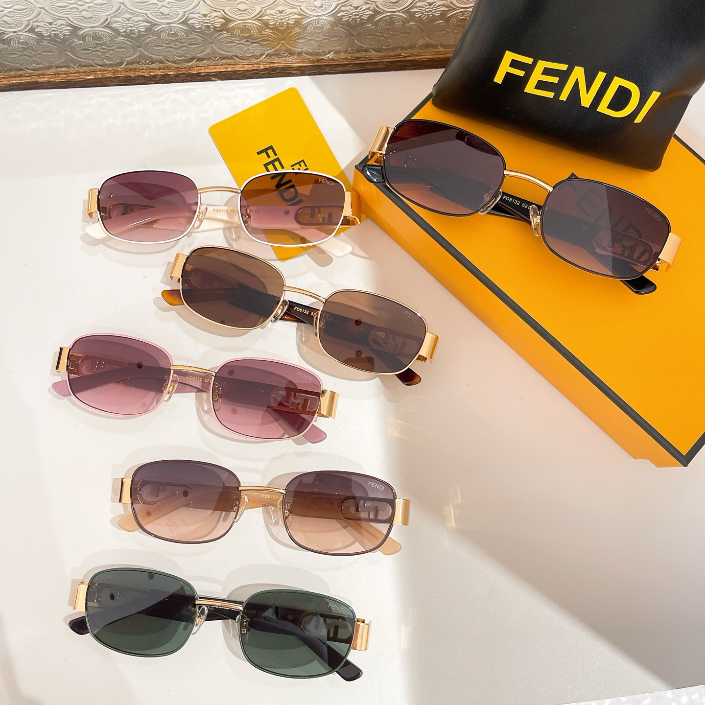 Fendi square frame glasses ivory/leopard/eggplant/pink/brown gold/green color Size 52口21-145 - 图片 8