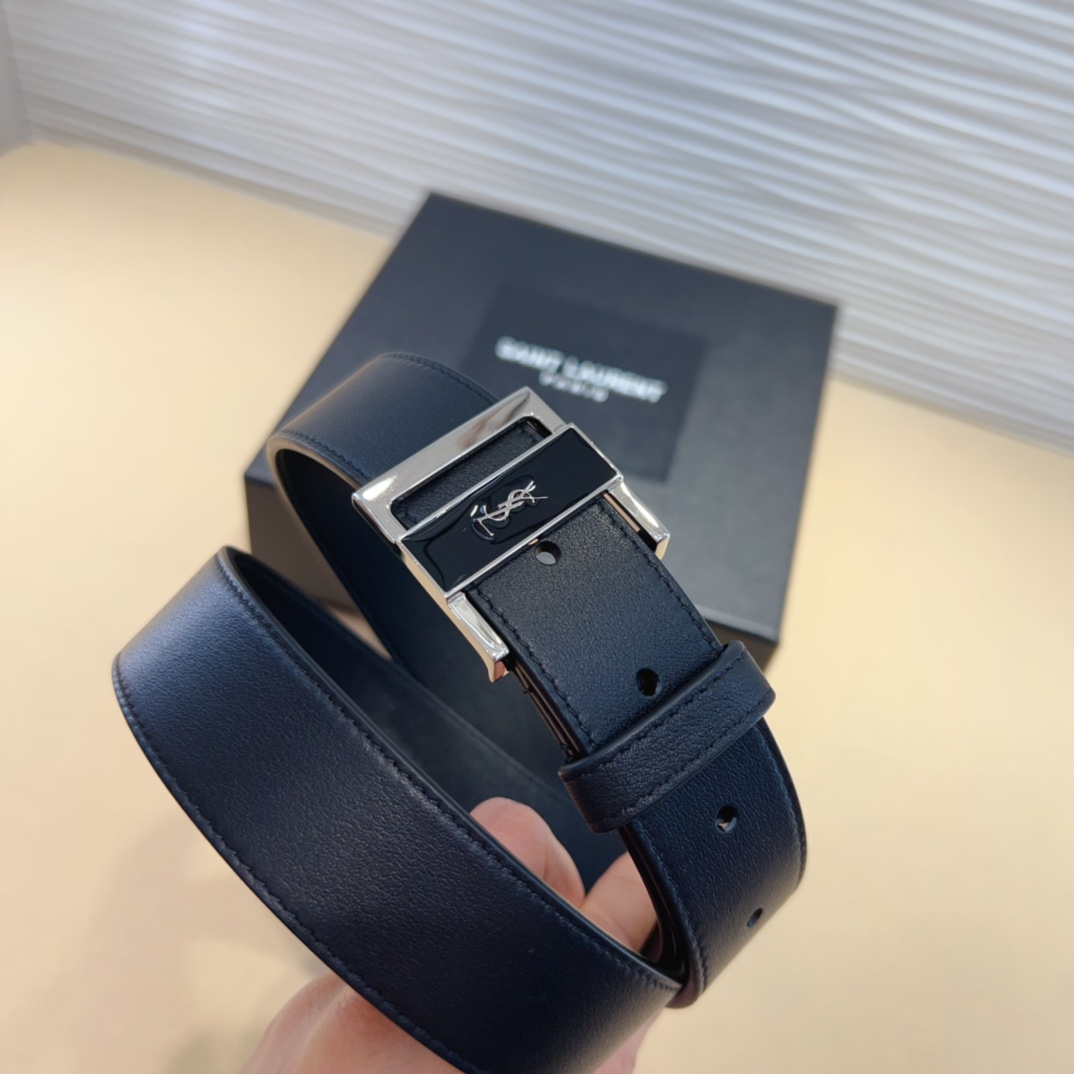 Saint Laurent GIO Belt In Black Box Calfskin With Gold/Silver Hardware 30mm - 图片 8