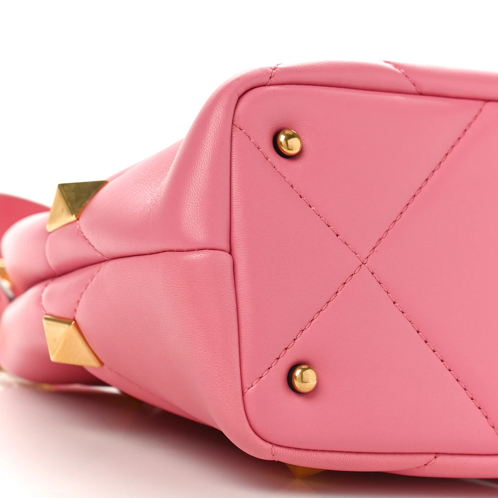 Valentino Garavani Small Roman Stud The Handle Bag Flamingo Pink Nappa Leather Gold Hardware - 图片 4