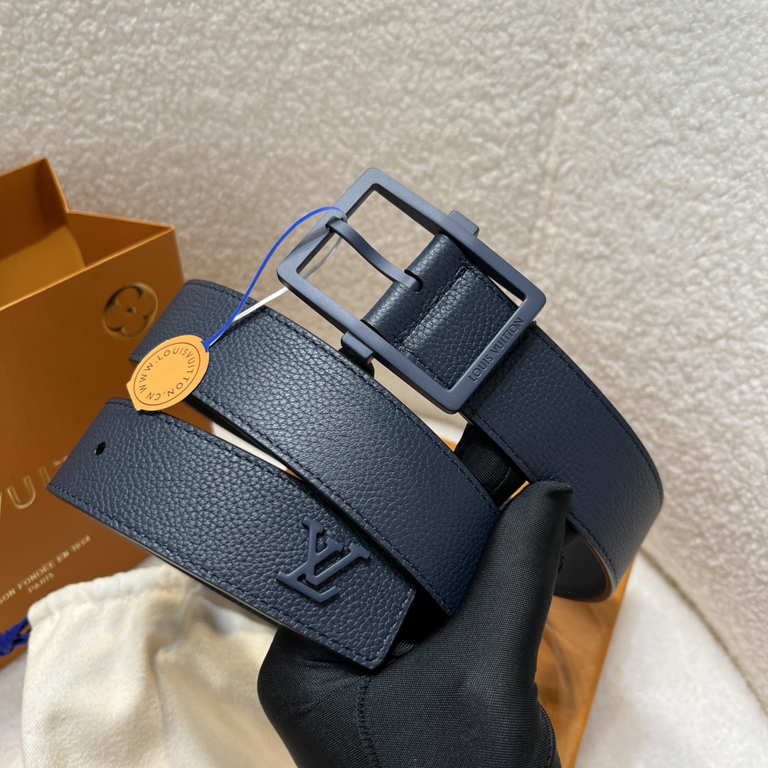 Louis Vuitton Men's Aerogram Belt In Blue Calfskin With Blue/Black/Silver Hardware 35mm - 图片 5