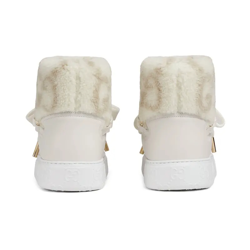 Gucci white platform woolen rolled edge women's ankle boots - 图片 3