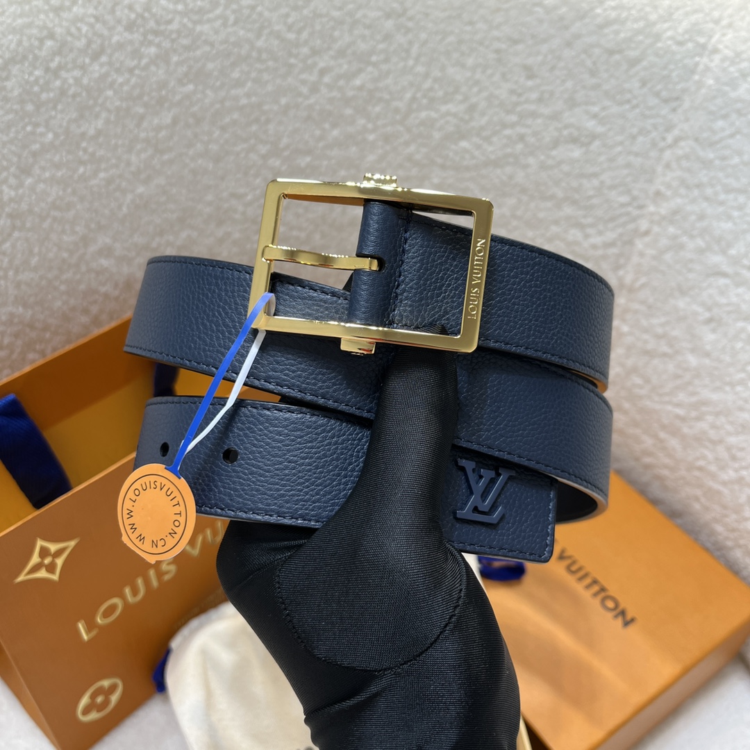 Louis Vuitton Men's Aerogram Belt In Blue Calfskin With Blue/Black/Silver Hardware 35mm - 图片 9