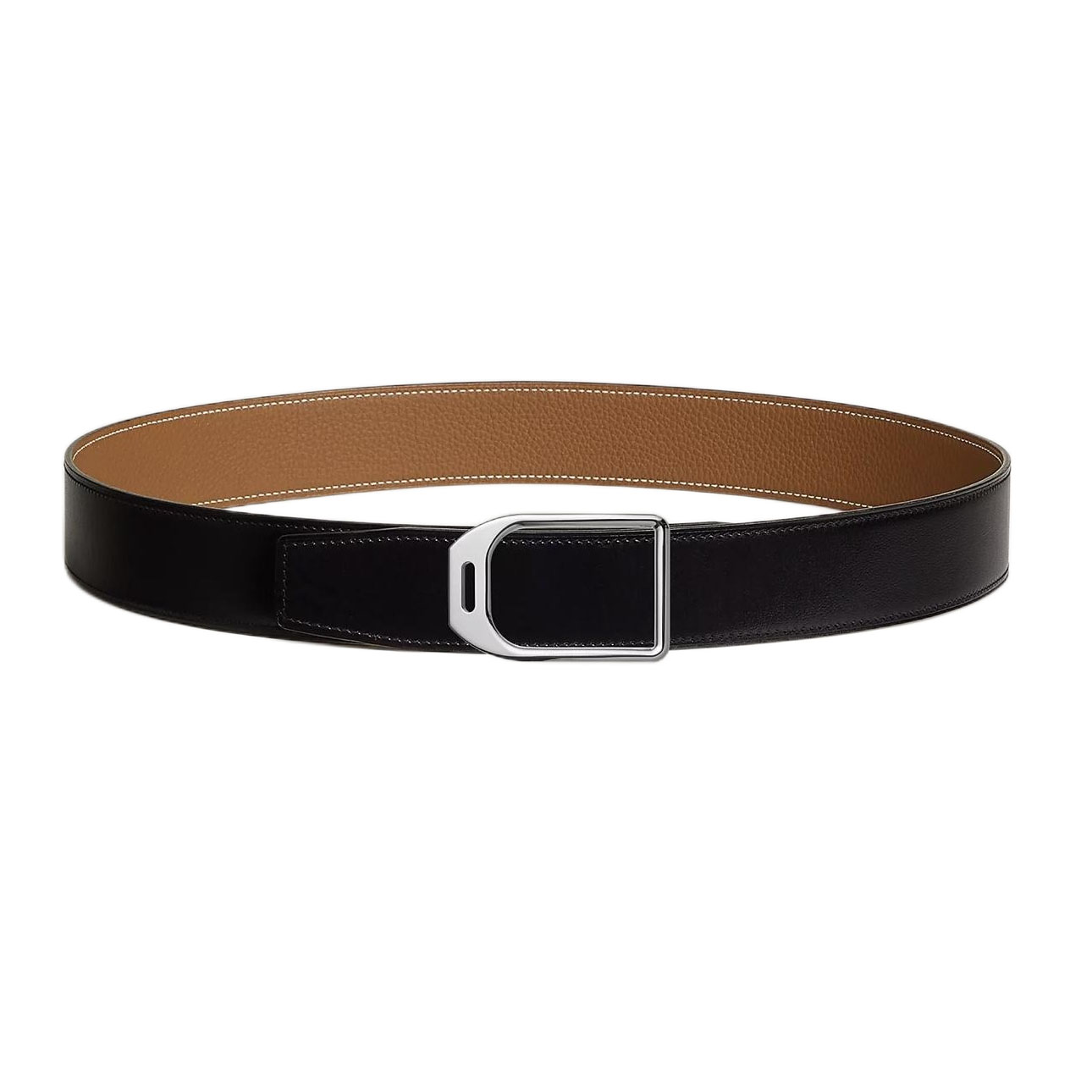Hermès Men' s Jockey Buckle Reversible Belt In Brown/Black/Etoupe/Coffee/Blue Grained And Smooth Calfskin With Silver Hardware 38mm - 图片 2