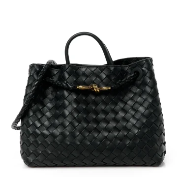 Bottega Veneta Medium Intrecciato Andiamo Shoulder Bag Black Nappa Leather Gold Hardware