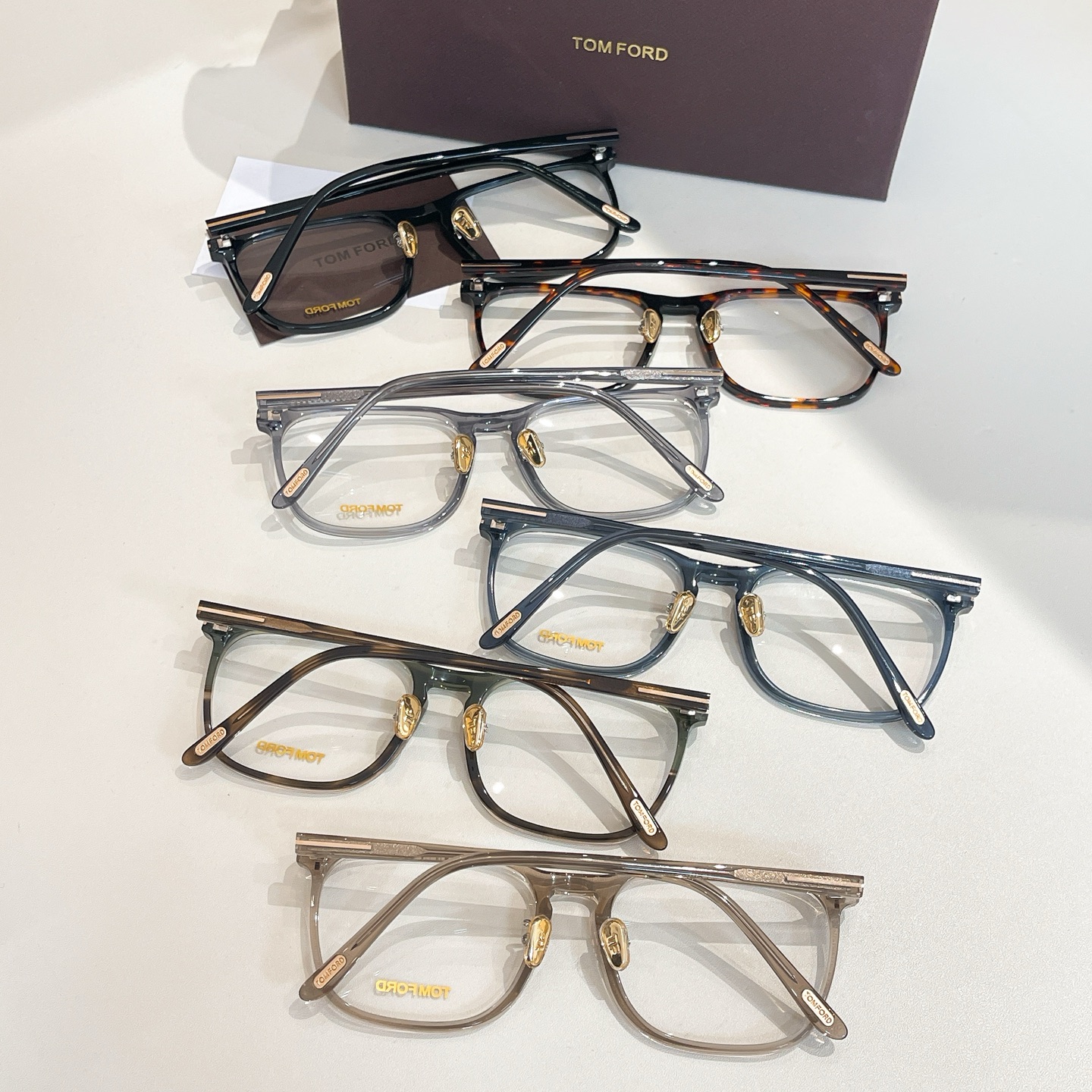 Tom Ford square frame glasses black gold/leopard/tawny/grey/blue/green color transparent lens Size 57口19-145 - 图片 9
