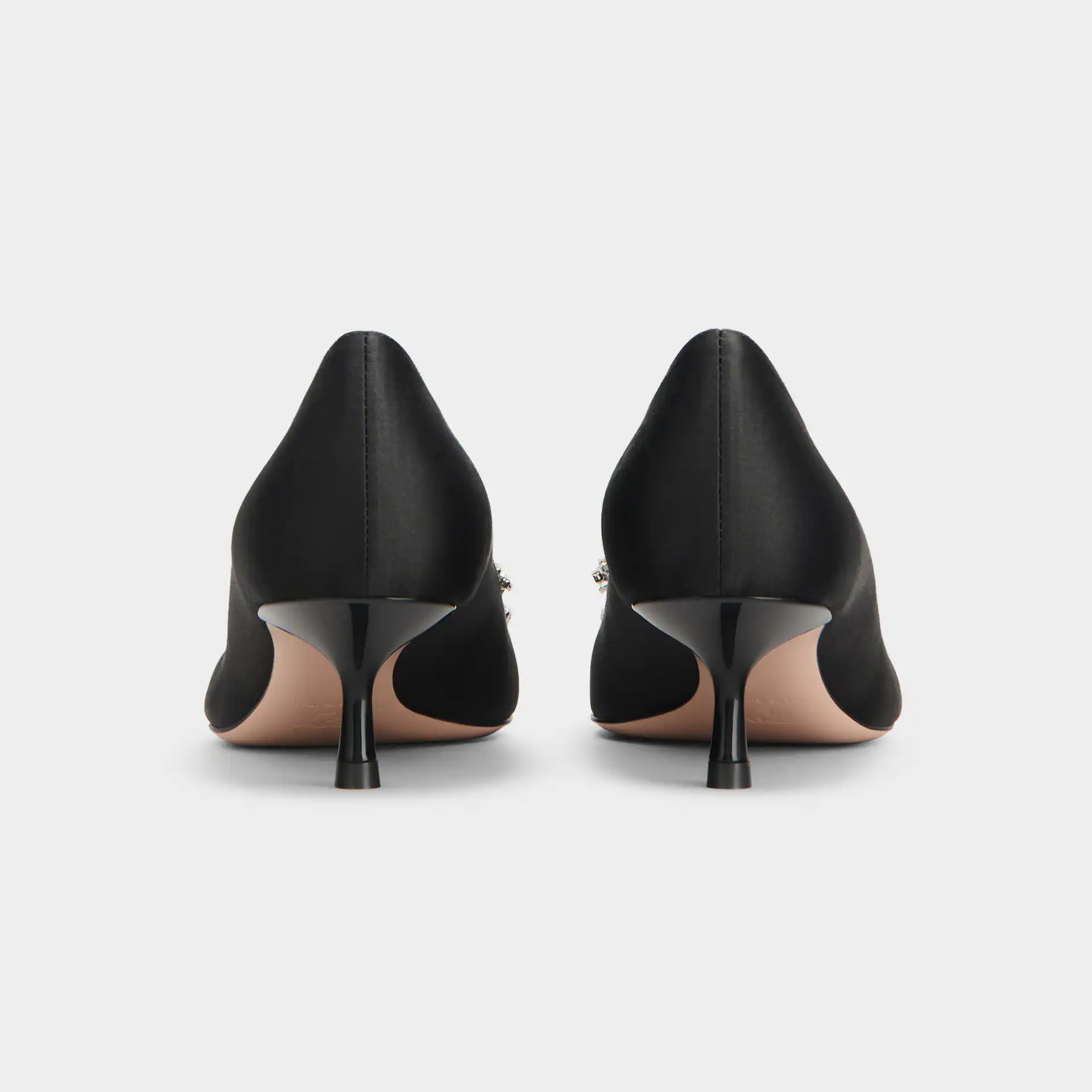 Roger Vivier Efflorescence Pumps High Heels In Black Satin With Crystal Buckle (Heel Height 4.5cm) - 图片 4